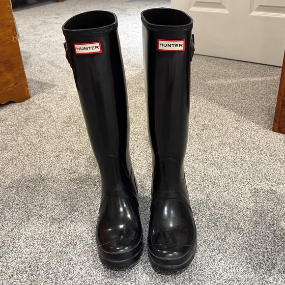 Hunter Black Gloss Original Tall Rain Boots - Picture 2 of 16